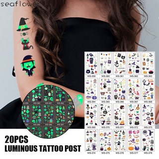 20 hojas de tatuajes temporales pegatinas luminosas tatuaje pegatinas impermeables de larga duración Halloween maquillaje conjunto
