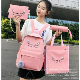 4 Piezas Conjuntos Lindo Gato Impresión Mochila Mujeres Moda Bagpack De Alta Calidad Bolsa De La Escuela Bolsas Para Niñas Adolescentes