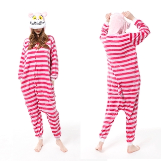 Mujer macho Unisex lindo Cheshire gato de dibujos animados Animal pijamas Onesies pijamas baju tidur perempuan