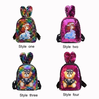 inlove de dibujos animados orejas de conejo lentejuelas mochila encantadora estudiantes chica casual bolsa de la escuela