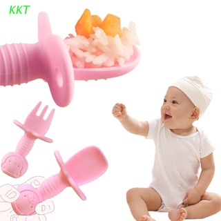 kkt - juego de 2 cucharas para entrenamiento de bebé, de grado alimenticio, silicona, utensilios de vajilla