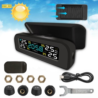 inalámbrico solar tpms coche parabrisas monitor de presión de neumáticos sistema de alarma lcd pantalla a color con 4 sensores externos (1)