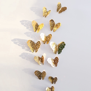 12 unids/set 3D hueco mariposa pegatinas de pared para habitaciones de niños decoración del hogar pegatinas nevera pegatinas DIY fiesta boda mariposas (5)