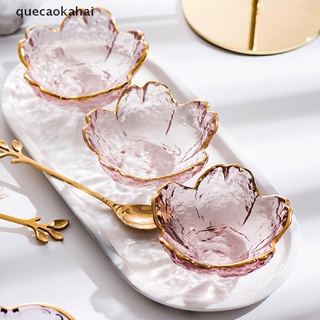 Quecaokahai Gold Inlay Glass Sauce Bowl Japanese Cherry Blossoms Seasoning Vinegar Dish CL
