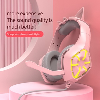 lindo gato oreja auriculares con micrófono gaming auriculares con cancelación de ruido juego luz led para fps gamer custer
