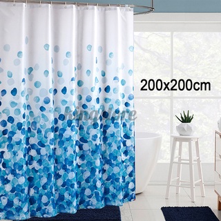 resistente pétalo azul lavable poliéster impermeable cortina de ducha con 12 ganchos
