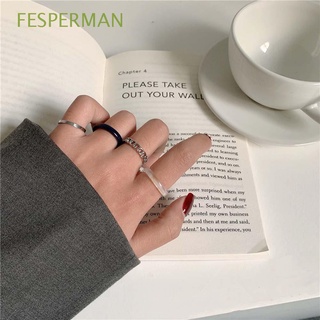FESPERMAN Personality Metal Rings Set Punk Fashion Jewelry Finger Ring Women Chain 4 PCS Korean Girls Simple Acrylic/Multicolor