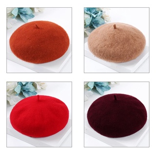 Otoño e invierno sombrero de lana redondo gorra pintor gorra de Color sólido mujer boina