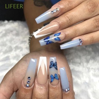LIFEER 24pcs/Box French Ballerina Butterfly Coffin False Nails Detachable Nail Tips Wearable Artificial Manicure Tool Full Cover Press On Nails Fake Nails