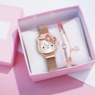 Relógio feminino / relógio de quartzo com mostrador Hello Kitty / relógio de animação de desenho animado