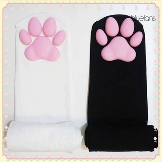 Bluelans calcetines suaves 3D gatito pata almohadilla lindo rosa muslo calcetines altos para Cosplay