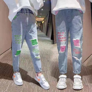 Niñas jeans 2021 primavera y otoño niñas estilo extranjero pantalones sueltos, niños grandes [2021] (6)