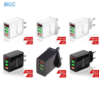 BIGG 3 USB Phone Charger Quick Charge QC3.0 Fast Charging LED Display EU/US/US Plug Wall Charger Mobile Phone Charger Travel