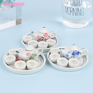 joyero 1/12 casa de muñecas miniatura vajilla de comedor de porcelana juego de té tazas de plato 6 unids/set (1)