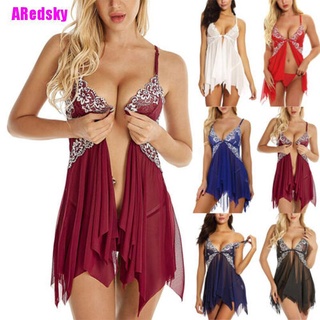 [ARedsky] Más el tamaño de las mujeres Sexy de encaje body lencería camisón camisón ropa de dormir New2020