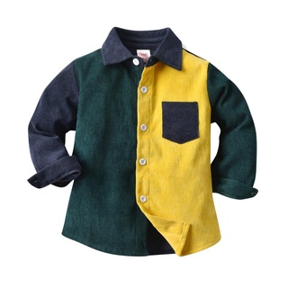 Xzq7-Niño botón abajo camisa, niños bloque de Color Turn-down cuello de manga larga Cardigan