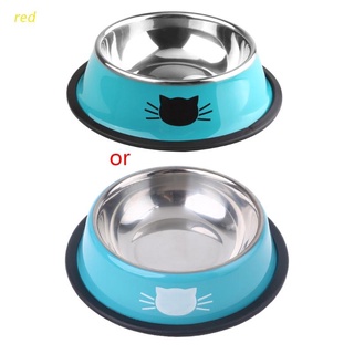 rojo acero inoxidable pet bowl cachorro gatito alimentación recipiente de alimentos utensilios antideslizante base perros gatos alimentador