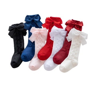 Sil-Baby calcetines altos de rodilla para niñas, suaves calcetines de algodón de punto con lazo para bebés