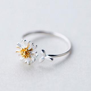 Exquisito Cincin Kasual anillo moda margarita flores plata apertura anillos mujer accesorios de joyería