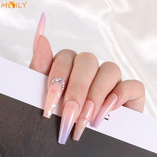 MOILY Fashion Fake Nail Nail Art Butterfly Pattern False Nails Beauty Artificial T-shaped Long Paragraph Ombre Full Cover Ballerina
