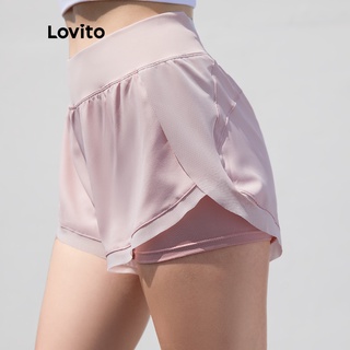 Lovito Shorts 2 En 1 Holgado Secado Rápido Cintura Media L04004 (Rosado/Negro)