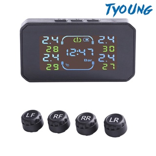 [TYOUNG] Sistema de monitoreo de presión de neumáticos Solar/USB con 4 sensores externos TPMS