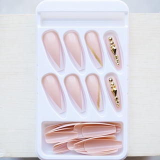 SHOUHOU 24pcs/Box Press On Nails Coffin False Nails Artificial Nail Tips Wearable Detachable Manicure Tool French Ballerina Full Cover Fake Nails (2)