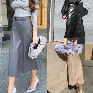 danaka elegante mujer color sólido cuero sintético cintura alta oficina midi falda con cinturón