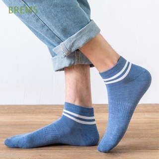 BREMS Trendy Korean Boat socks For Male Hosiery Men Cotton Socks Anti Slip Stripe Running Solid Color Anti Friction Breathable Sports Short Socks/Multicolor