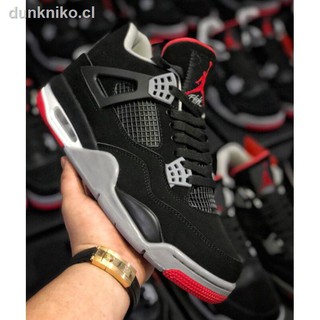 [De] Nike Air Jordan 4 AJ4 Retro Bred Negro/Rojo Zapatos De Los Hombres NK