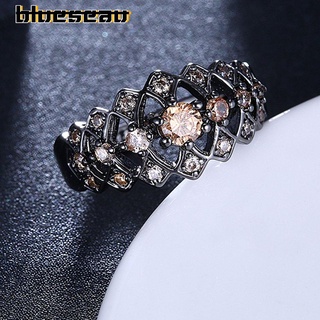 [blueseau] anillo hueco de cobre para mujer joyería circonita anillo de compromiso de boda