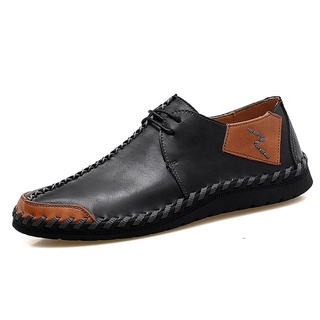Tamaño 38-47 Hombres casual manual De Cuero De Vaca Cordones Zapatos Negro