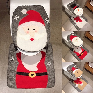 navidad muñeco de nieve santa ciervo asiento de inodoro cubierta de alfombra conjunto de decoración de navidad baño inodoro (1)