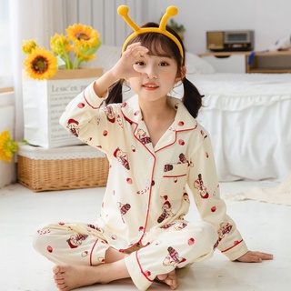 los niños pijamas de estilo japonés de manga larga pijamas de impresión de solapa ropa de dormir transpirable niñas de algodón ropa de sueño