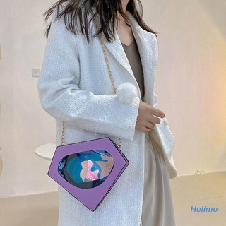 Holimo Diamond Shape Fashion Chain Shoulder Bag for Women Casual Girls Holographic Clutch Cute Cartoon Purses Handbags Crossbody Bags