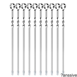 10pcs BBQ Skewers Stainless Steel Barbecue Sticks Flat Cooking Grill Skewers for Home Camping