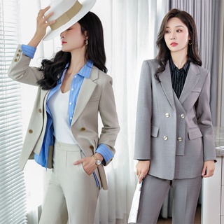 Manga larga slim fit adelgazar traje cuello casual doble botonadura de color sólido traje abrigo de dos piezas traje de trabajo uniformes