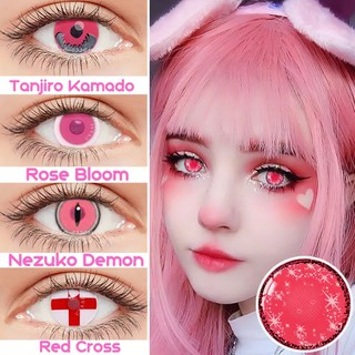 UYAAI 2 unids/par lentes de contacto rosa accesorios Anime lentes de contacto de Color lentes de contacto de ojos lentes de contacto anual Nezuko Anime cosplay