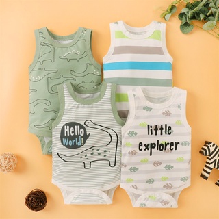 Newborn Infant Baby Boys Girls Letter Cartoon Sleeveless Romper Clothes Bodysuit