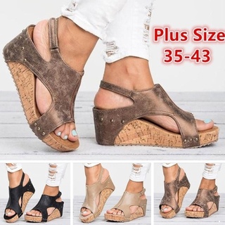 Women's Sandals Peep Toe PU Belt Buckle Blocking Hook-Loop Fashion Wedges Sandals Summer Shoes Heel Sandal
