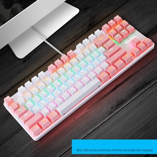 bajeal k100 teclado de dos colores 87 teclas verde axis keycap usb cableado teclado mecánico gaming (blanco+rosa) (2)
