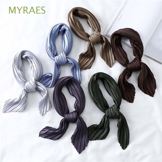MYRAES Elegant Silk Scarf Pleated Neck Tie Square Scarf Women Silk Autumn Fashion Spring Lady Women Scarf/Multicolor