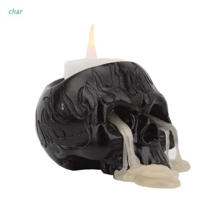 Char negro cráneo cabeza de Halloween portavelas decoraciones de luz de té clásica de resina velas soporte de cera velas de Halloween portavelas para Halloween Haunted casa fiesta decoración