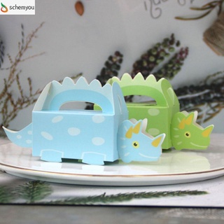 SCHEMYOU 10pcs Cute Dinosaur Cookie Box DIY Packaging Candy Holder Baby Shower Paper Box Kids Birthday Party Decoration Gift Boxes/Multicolor