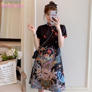 más el tamaño m-4xl moda tendencia moderna fiesta cheongsam vestido para las mujeres de verano negro manga corta qipao tradicional ropa china
