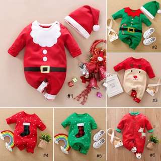 Navidad baju ropa de bebé mameluco +sombrero conjunto niños niñas niños rojo santa disfraz