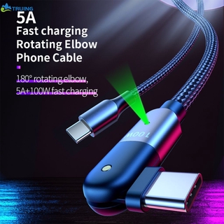 Cable de carga rápida 5A USB tipo C a tipo C PD 60W/100W 180 grados giratorio codo tipo C para Samsung Huawei Xiaomi TRUING