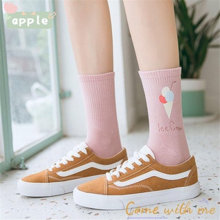 APPLE New Medium Tube Socks Fashion Student Socks Cartoon Fruit Women College Style Cute Japanese Sports Socks/Multicolor