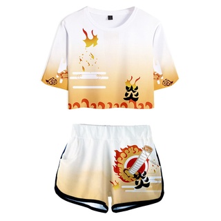Demon Slayer-Camiseta corta de Kimetsu no Yaiba, Rengoku, Kyoujurou, pantalones cortos, conjuntos de dos piezas, ropa