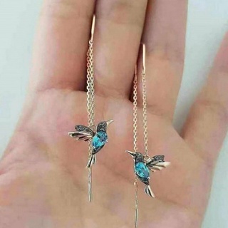 pendientes chapados en oro rojo azul cristal diamantes de imitación colibrí colgante cadena pendientes gota